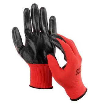 Перчатки нейлон красные/коричневые с резиновым черным обливом (OL-6/OL-19/OL-215)